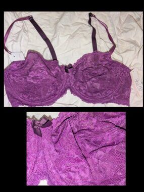 NWT Gilligan & O'Malley Favorite Balconette Purple Lace Bra Womens Sz 40D